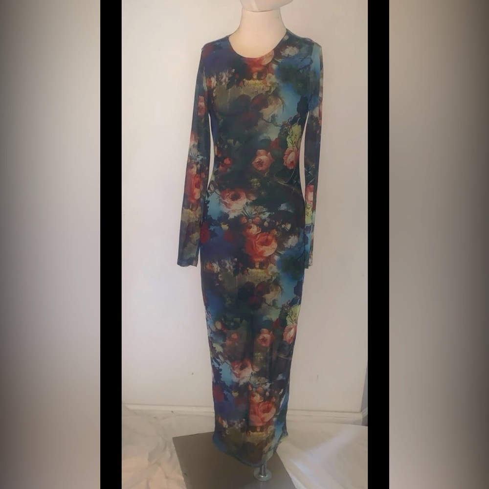 Almost Famous Maxi Dress - Sheer Floral Mesh Size Small